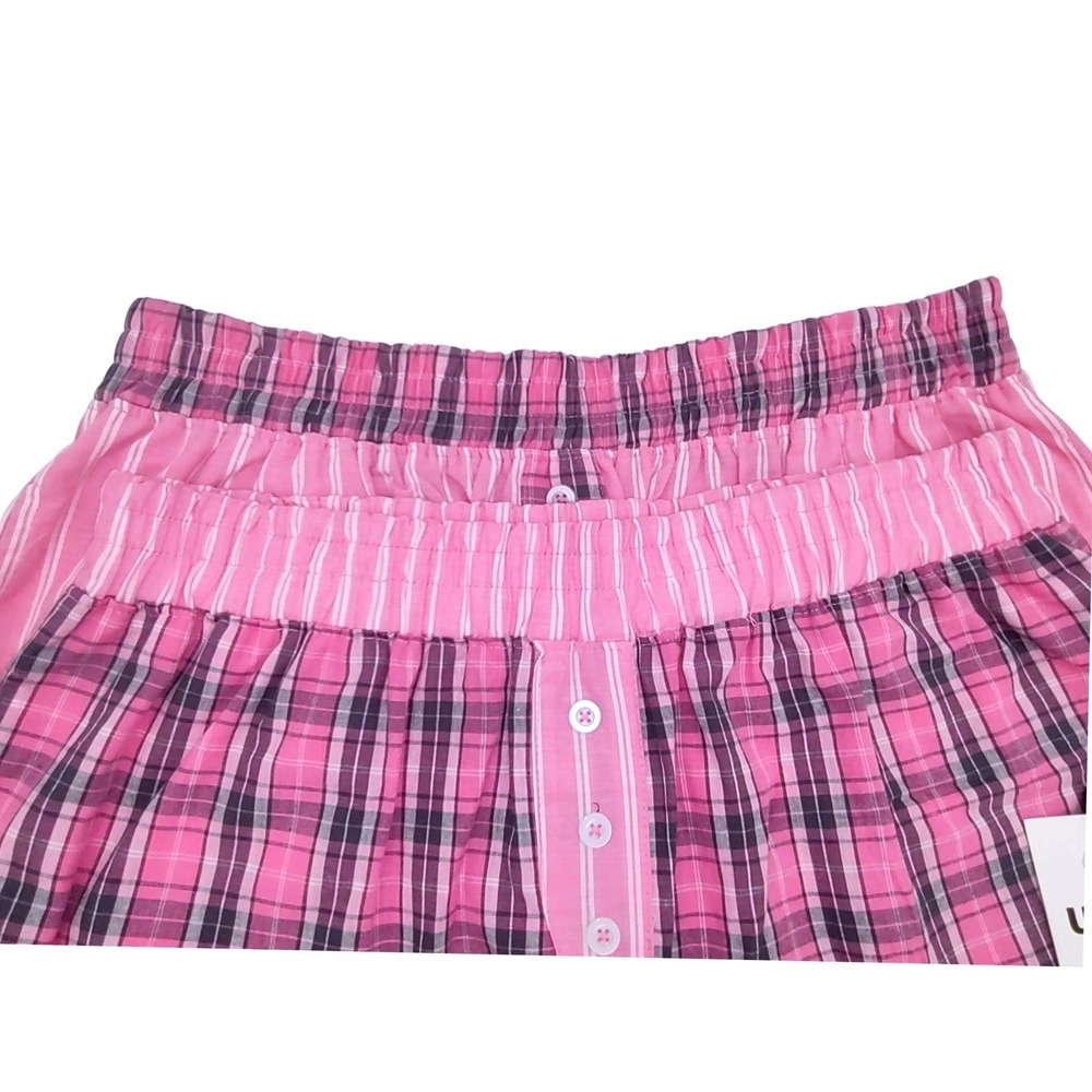 2 Cotton Sleep Shorts Womens (M) Pajama Boxer Pockets Pink Plaid & Pink Striped - Picture 4 of 9